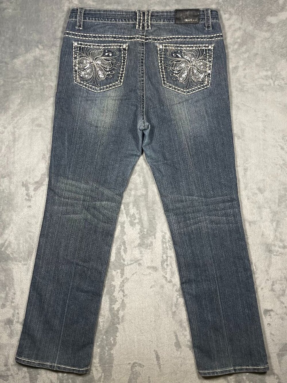 Grace in LA Women’s Bootcut Jeans Sz 17 Blue Embroidered Butterfly Stretch 36x31